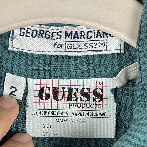 Vintage Guess Georges Marciano Shirt Mens 2 Green Textured Button Up 80s USA - Picture 7 of 15